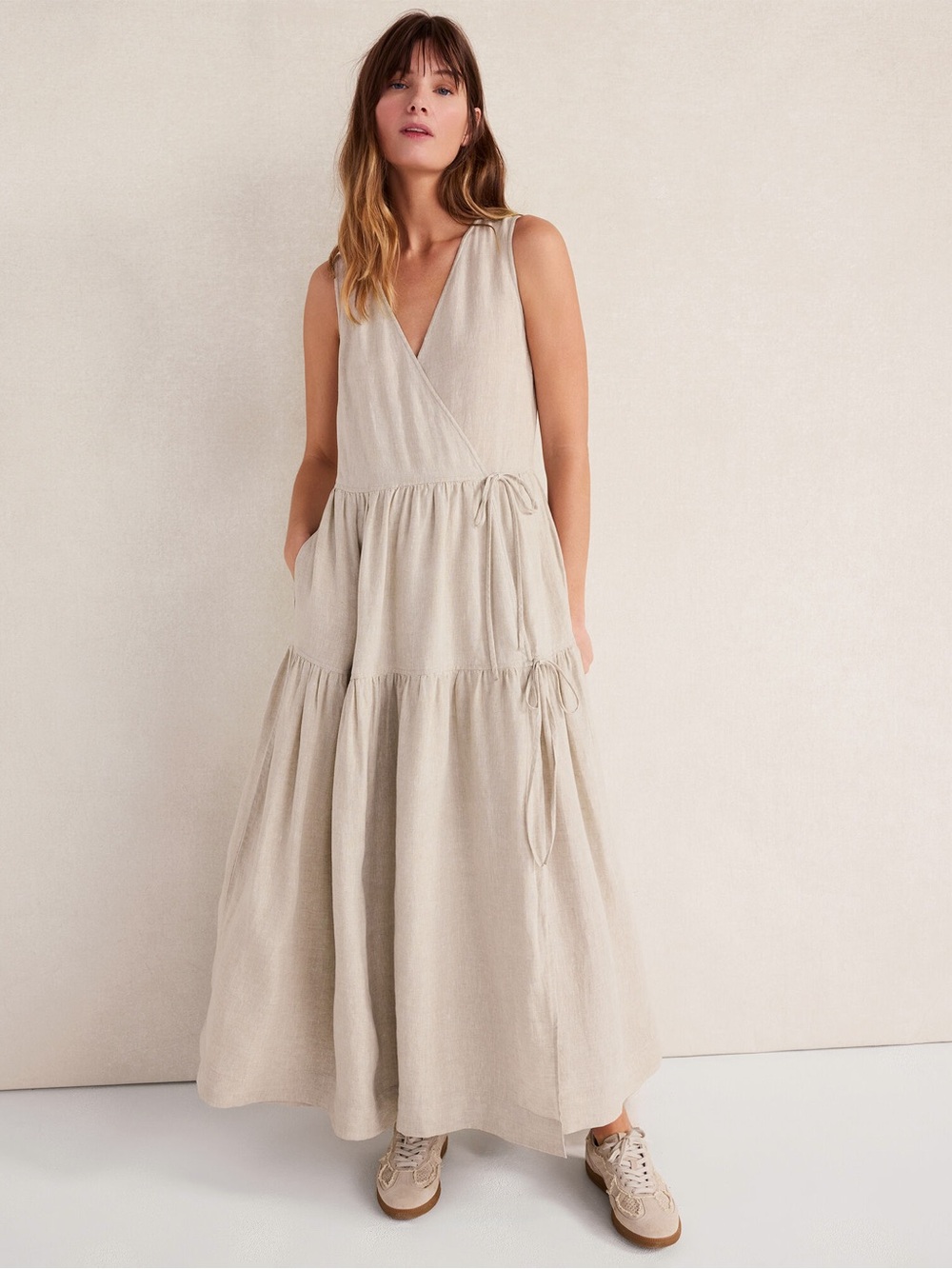 Haven Well Within Everweave Linen Tiered Wrap Maxi Dress Minimalist Capsule XS